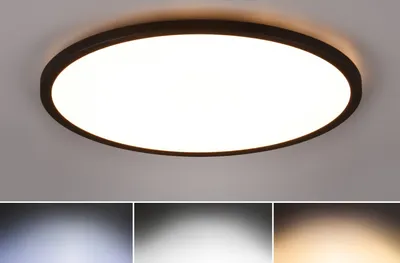 Image de Plafonnier LED rond avec télécommande AUREO noir et blanc 30 W, nuances de blanc, 3600 lm, plastique, dimensions : 2 x 40 x 40 cm, IP20, RL