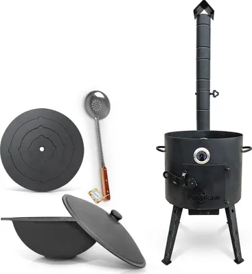 Produktbild von Utschak Uchag Feuerofen Ø 40 cm 2 mm Stahl Herdplatte Kazan 12 L mit Thermometer Schaumlöffel