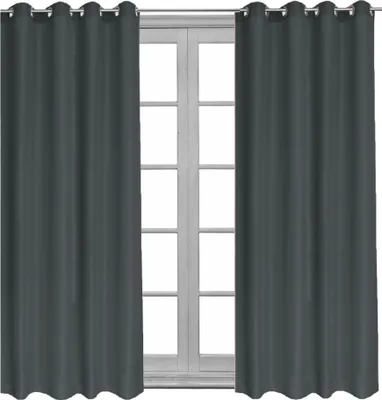 Produktbild von 2 Stück Thermogardine Verdunklungsgardine Blickdicht Ösenschal Abdunkelnd Ösenvorhang Ösengardine Gardine Vorhang Dunkelgrau 2er Pack