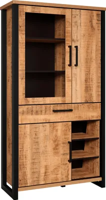 Produktbild von trendteam Wohnen Enna Stauraumvitrine, Mango Nachbildung/Schwarz, B/H/T ca. 106/195/45 cm