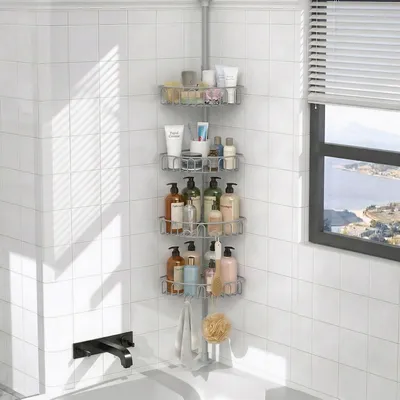 Produktbild von Solidchoice – Teleskopisches Duschregal mit 4 Ablageflächen für das Badezimmer