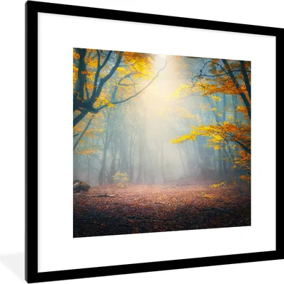 Produktbild von MuchoWow® Gerahmtes Poster Wald - Nebel - Herbst 40x40 cm - Poster mit Schwarzem Bilderrahmen Wandposter Rahmen Foto Bilder - Poster - Plakat im Rahmen
