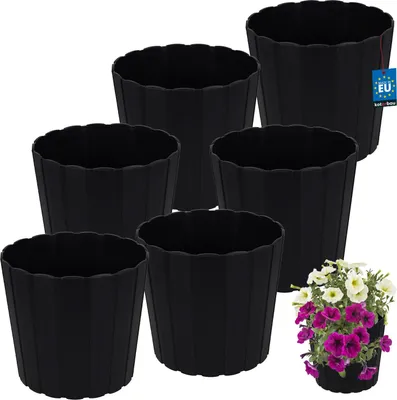 Immagine prodotto di KOTARBAU® Set di 6 vasi da fiori Fioriere ⌀ 24 cm H: 22 cm Antracite Vaso in plastica per piante da interno Vasi da fiori Grande fioriera da esterno Balcone Decorativo