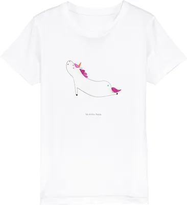Produktbild von Mr. & Mrs. Panda Kleinkinder T-Shirt Einhorn Yoga 9-11 Jahre (134/146) - Weiß - Geschenk, Achtsamkeit, Kinder Öko, Kindershirt, Unicorn, Sport, Bio, Einhörner, Teenager