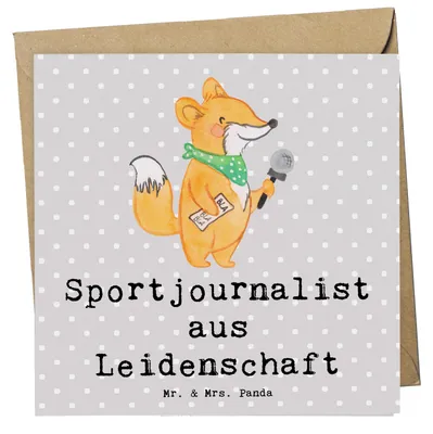 Produktbild von Mr. & Mrs. Panda Glückwunschkarte Sportjournalist Leidenschaft - Grau Pastell - Geschenk, Lustig, Grußkarte, doppelkarte, Klappkarte, anlasskarte, Witzig, Ausbildung