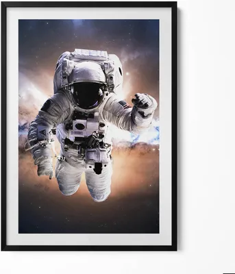 Produktbild von Astronaut im Weltraum– Wandbild mit Rahmen – Gerahmtes Bild  – Wanddekoration – 70x100 cm –  Schwarz Rahmen