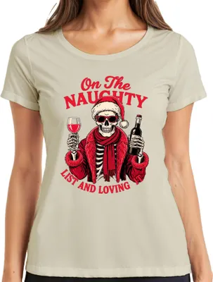 Produktbild von On The Naughty List And Loving It Weihnachten Totenkopf Wein Damen T-Shirt, Natur, S
