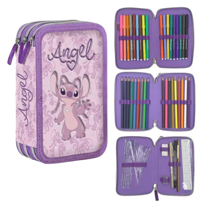 Produktbild von Federmäppchen mit drei Fächern und Zubehör für Kinder Lilo und Stitch Angel Giotto