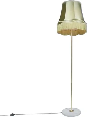Zdjęcie produktu dla Lampa podłogowa retro mosiężna z abażurem babcinym zielona 45 cm - Kaso
