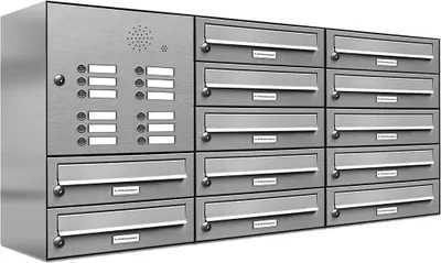 Produktbild von 12er V2A Edelstahl Briefkastenanlage für Aufputz - Wandmontage Klingel