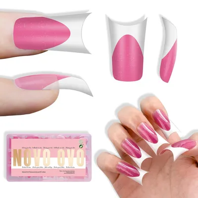 Image de Ongles artificiels "French Tips" à coller, rose avec paillettes, 150 pièces, 15 tailles