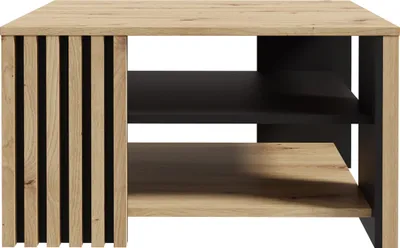 Produktbild von Forte CARDIGAN Couchtisch 80, moderner Sofatisch mit Ablage und Lamellendesign, Wohnzimmer, Holzwerkstoff, Artisan Eiche Holzdekor|Schwarz, 80 cm breit x 45 cm hoch x 80 cm tief