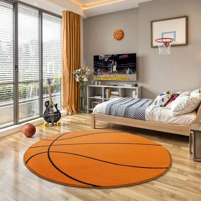 Produktbild von Spielteppich Kinderzimmer Spielmatte - Basketballmuster - Orange - Rund 160 cm