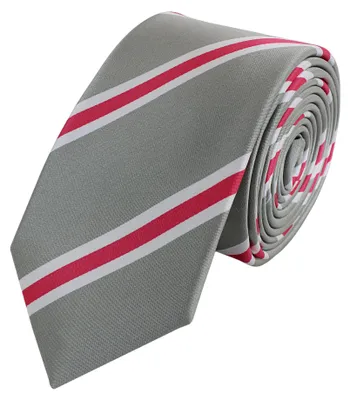 Produktbild von Fabio Farini - 1 Stück Herren Krawatte Grau - verschiedene Grau Männer Schlips in 6cm Schmal (6cm), Grau Rot Weiß - Charcoal Gray/Raspberry Red/White