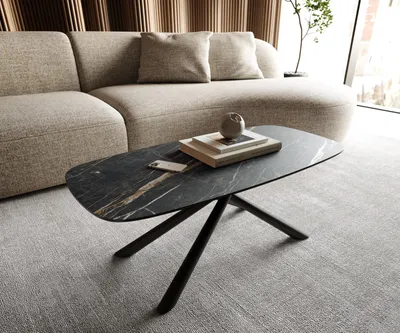Produktbild von DELIFE Couchtisch Edge Boot 100x50 cm Keramik Laminam® Noir Desir Braun Sarity Metall Schwarz