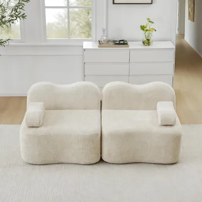 Produktbild von MODFU 2-Sitzer Sofa,Ecksofa mit Armlehnenkissen und Tiefe Sitzkissen,Zweisitzer Sofa mit Wellenform,ohne Ottoman,Schlafsofa mit Rahmenlose,Samt,Beige