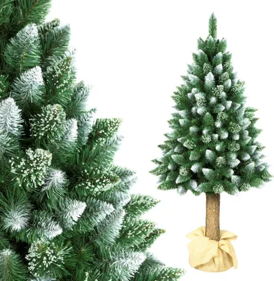 Produktbild von Diamond Künstlicher Tannenbaum Kiefer mit Naturstamm 180cm Christbaum mit Kunststoffsockel Schnee-Effekt PVC Dekoration Weihnachtsdeko
