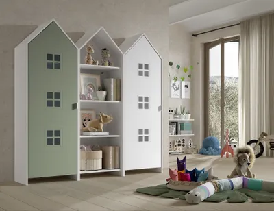 Immagine prodotto di Armadio >CASAMI BRUGES< in corpo bianco / frontale verde e bianco, MDF