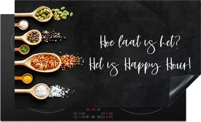 Produktbild von KitchenYeah© Herdabdeckplatte Wie spät ist es? Es ist Happy Hour! - Küche - Sprichwörter - Zitate - Kräuter , 91x52cm, Küche Deko, Glaskeramikkochfeld Herdabdeckung, Abdeckplatte fùr Kochfeld