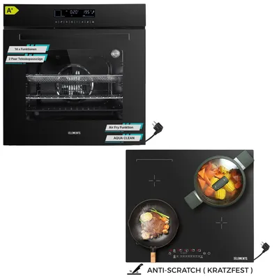Produktbild von KB ELEMENTS Sparset, Einbauherd Set, Herdset, Kratzfestes Induktionskochfeld 60cm, Einbaubackofen 60cm, 15 x Funktionen, Air Fry Funktion, , DV1/112