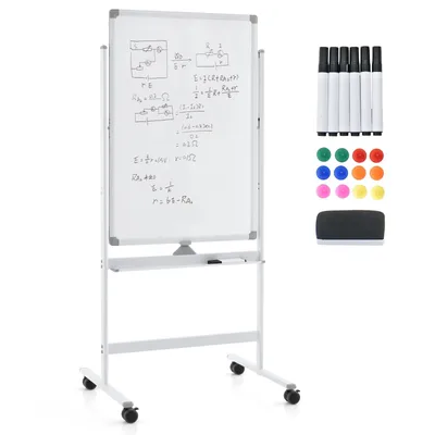 Produktbild von GOPLUS Whiteboard magnetisch mit Ständer, doppelseitiges Whiteboard mit Zubehör Set, Trocken abwischbar, mobiles Whiteboard höhenverstellbar (60 x 90cm, Weiß)