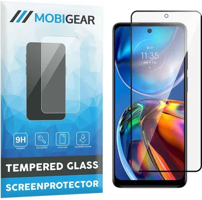 Produktbild von Mobigear Premium Displayschutzfolie für Motorola Moto E32s, gehärtetes Glas, Displayschutz - kompatibel mit Hüllen - Schwarz