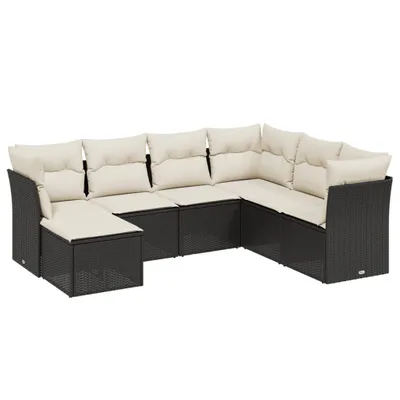 Produktbild von vidaXL 7-tlg. Garten-Sofagarnitur mit Kissen Schwarz Poly Rattan