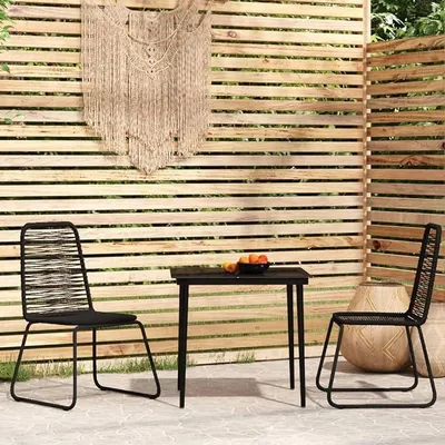 Produktbild von Schwarze Gartentischgruppe mit Glastisch - 3-TLG. Garten-Essgruppe für 4 Personen als Gartenmöbel Set für den Außenbereich