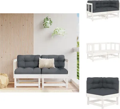 Produktbild von vidaXL Ecksofas mit Kissen 2 Stk. Weiß Massivholz Kiefer -  Gartensofaelemente