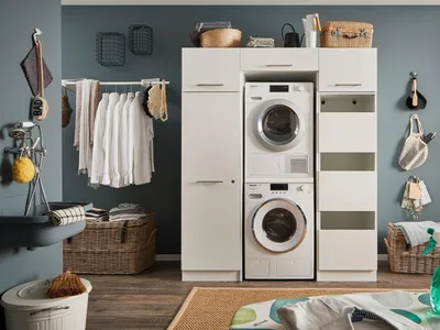 Produktbild von Waschmaschinenumbauschrank >LAUNDREEZY< in weiß - 167,5x200x67,5 (BxHxT)