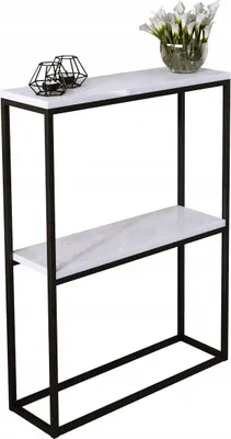 Zdjęcie produktu dla Konsola metalowa toaletka stolik półka stojąca loft biały połysk 60x20h80