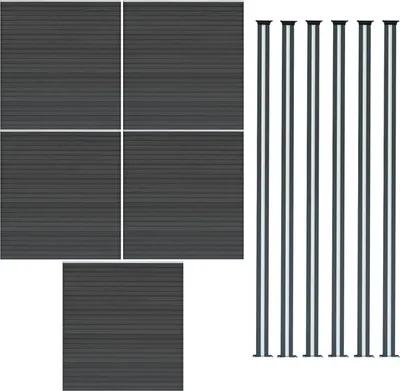 Produktbild von WPC Steckzaun x5 & LED Zaunpfosten x6, 1,85m Grau Kunststoff Gartenzaun
