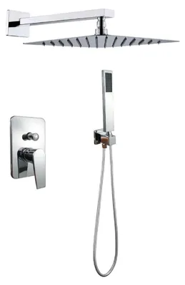 Image de Ensemble de robinetterie de douche encastrée, design carré, système de douche chromé, modèle SP-90110