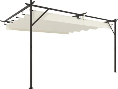 Produktbild von Terrassendach Pergola ca. 4x3m Terrassenüberdachung mit Verstellbares Dach, Wandmontage UV 30+ Cremeweiß