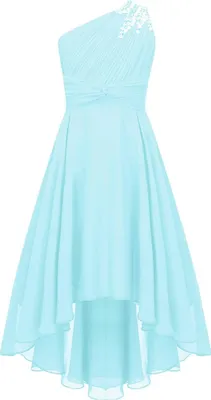 Produktbild von Elegantes Ein-Schulter Hochzeitskleid für Mädchen | Festliches Blumenmädchenkleid | Lang, ideal für Abendveranstaltungen | Größe 158-164 cm