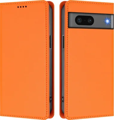 Produktbild von Handyhülle für Google Pixel 7, Kunstleder Klapphülle Stoßfeste Magnetische Hülle mit Ständer Orange