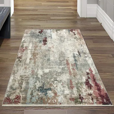 Produktbild von Abstrakter Seidenoptik Teppich | glänzend & weich | creme rot Größe - 80x150 cm