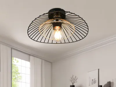Produktbild von Kleine LED Deckenleuchte für Wohnzimmer Lampenschirm Metall Schwarz Gold, Ø 30cm