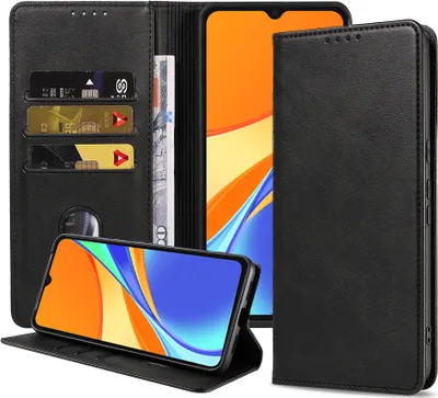Produktbild von Smartphonica Handytasche geeignet für Xiaomi Redmi 9C Kunstlederhülle mit Magnetverschluss und Kartenhalter Buchhülle mit Klappe - Schwarz
