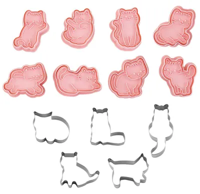 Produktbild von 8 katzenförmige Backformen und 5 Backformen aus Edelstahl, niedliche Tierformen, kreative Cartoon-Formen, Backzubehör