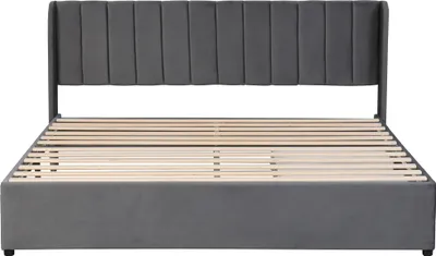 Produktbild von Merax Polsterbett 180x200cm mit Lattenrost und 2 Schubladen, Doppelbett mit Samtbezug und Rückenlehne, Stauraumbett Funktionsbett Jugendbett, Grau