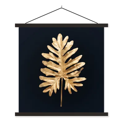 Produktbild von MuchoWow® Textilposter Blätter - Herbst - Gold - Schwarz - Natur - Luxus 60x60 cm mit schwarzem Rahmen - Posteraufhänger