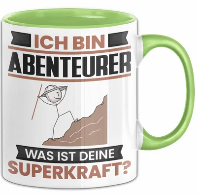 Produktbild von Abenteurer Tasse Geschenk für Abenteurer Geburtstag Lustiger Spruch Kaffee-Becher Was Ist Deine Superkraft (Grün)