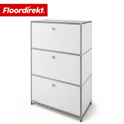 Produktbild von Floordirekt Concept Epure MK-129 Metallschrank, B75×T40×H120 cm, Weiß, Sideboard mit 3 verschließbaren Fächern und offener Ablage