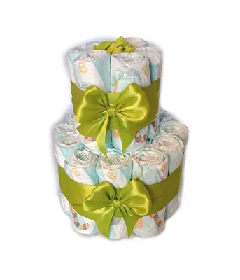 Produktbild von Windeltorte DIY - klassische Windeltorte zweistöckig zum Selbstbestücken - Neutrale Windeltorte - grüne Windeltorte - Windelgeschenk zur Geburt