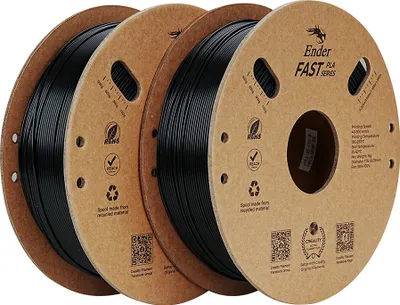 Produktbild von Creality Ender Fast PLA-Filament, 1,75 mm, hohe Fliessfaehigkeit, hohe Geschwindigkeit, 2 kg, 3D-Druckmaterial, hohe Erfolgsquote, Spule, Massgenauigkeit +/-0,03 mm, 2 Rollen šC Schwarz