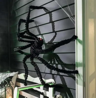 Produktbild von LED Halloween Deko "Spinne" im XXL Format Ø 150 cm, mit rot leuchtenden Augen, gruselige Halloweendeko mit Beleuchtung, Riesenspinne, groß, schwarz & haarig
