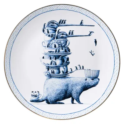 Imagen del producto de Heinen Delfts Blauw: Plato mural, diseño de Redmer Hoekstra, motivo "Bever" (Castor)