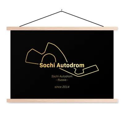 Produktbild von MuchoWow® Textilposter F1 - Sotschi - Rennstrecke 120x80 cm mit holzfarbenen Rahmen - Aufhängeset