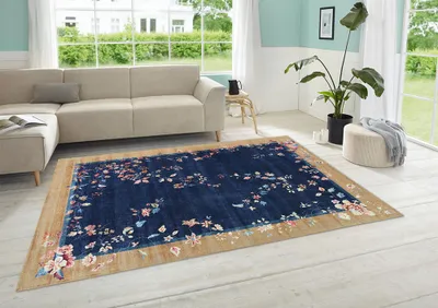 Zdjęcie produktu dla Orientalny dywan, granatowy w kwiaty 80x150 cm
